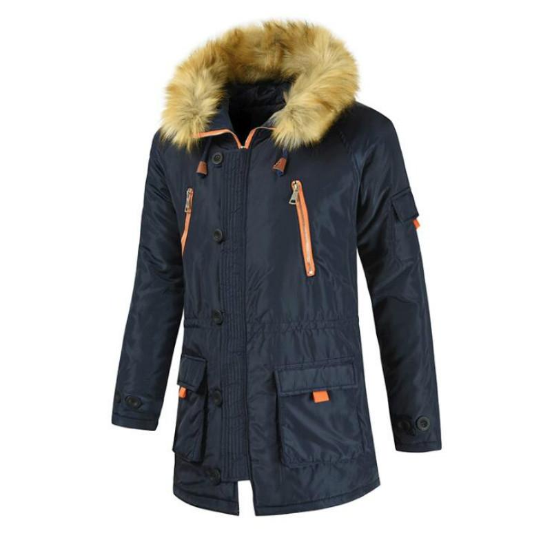 Long Section Cotton Suit Men Plus Velvet Thick Warm Jacket Large Fur Collar Coat Lovers Jacket - Size M - Green