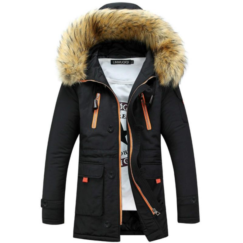 Long Section Cotton Suit Men Plus Velvet Thick Warm Jacket Large Fur Collar Coat Lovers Jacket - Size M - Green