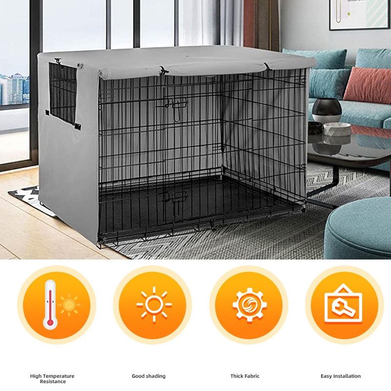 Outdoor Pet Cage Cover - Oxford Cloth Dustproof Rainproof Sunscreen - 124.5x79x84cm - Grey