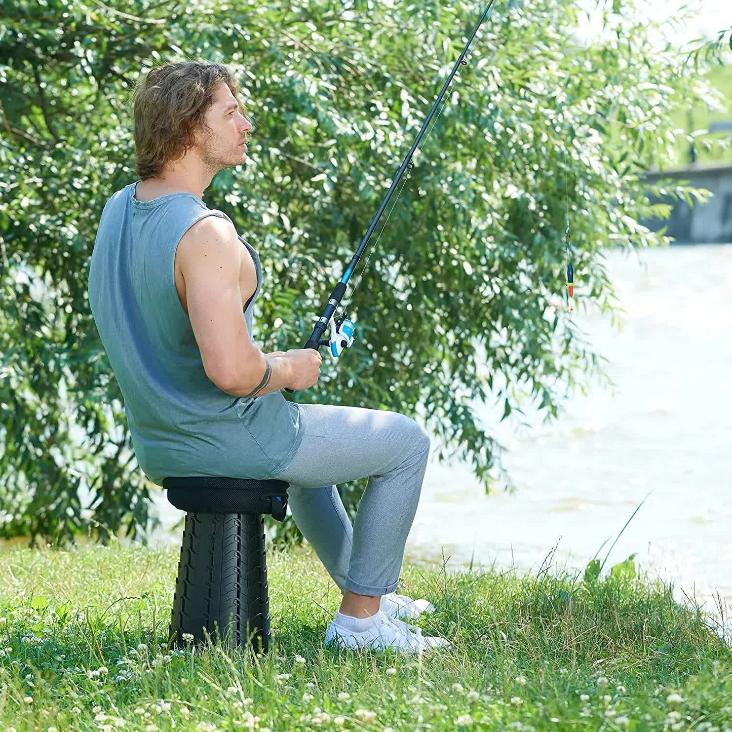 Rainbow Color Stitching Orange Portable Outdoor Telescopic Folding Stool with 100 Weight-Bearing Buckles, Lightweight and Compact Design, Perfect for Fishing, Camping, and Travel