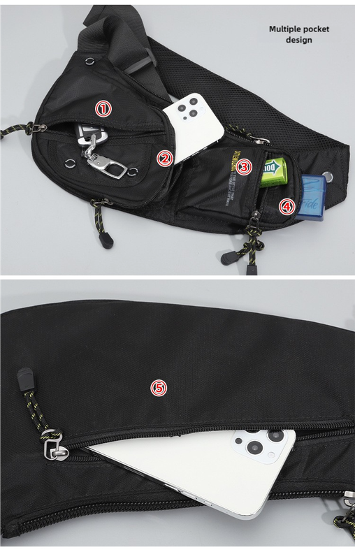 Black Men's Vintage Chest Bag – Multi-functional Waterproof Crossbody Sling Bag for Outdoor Sports