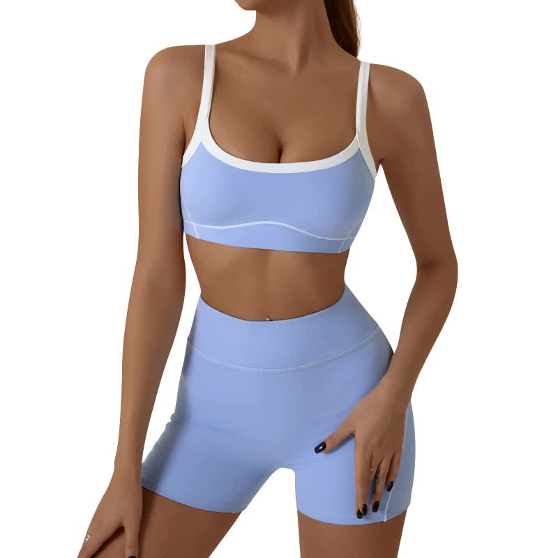 Black Sporty Yoga Set with Contrast Spaghetti Straps - Slim Fit Outdoor Fitness Wear - Size S