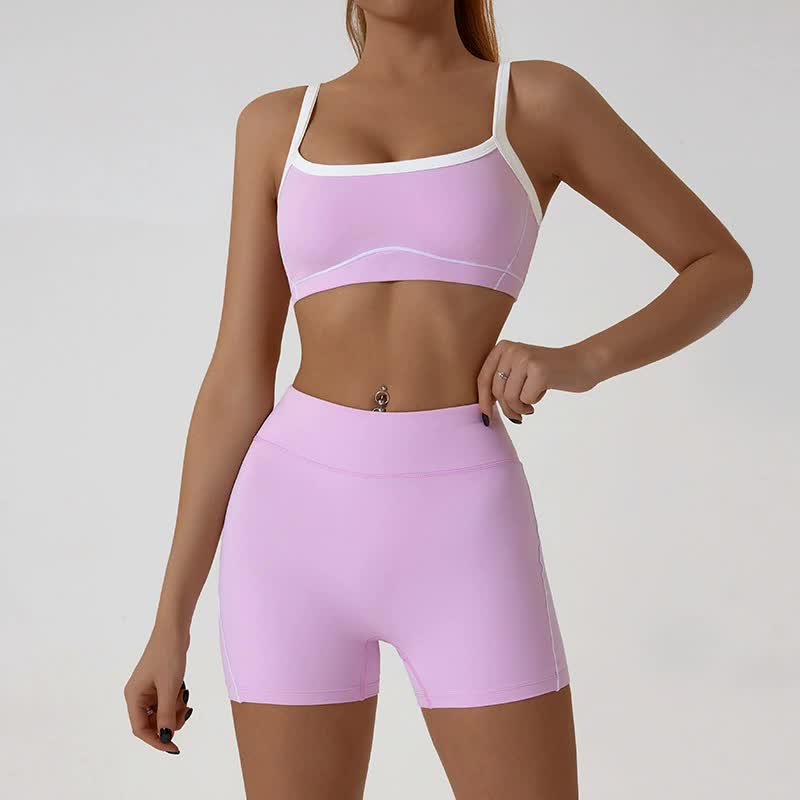 Black Sporty Yoga Set with Contrast Spaghetti Straps - Slim Fit Outdoor Fitness Wear - Size S