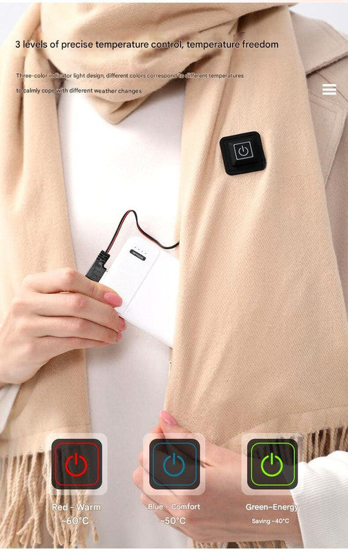 Gray Heated Scarf - Electric Warming Scarf, Winter Outdoor Essential (Without power bank)