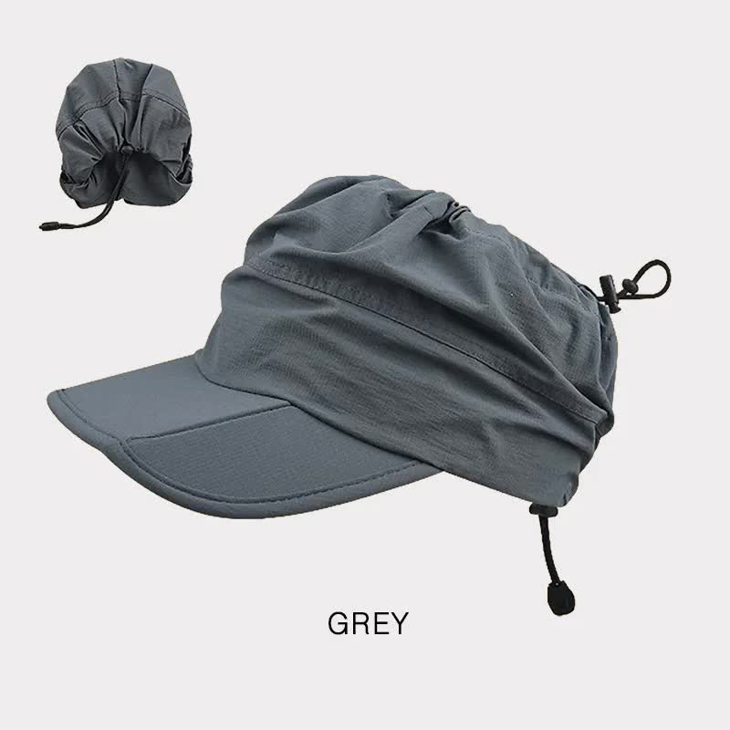 Grey Summer Outdoor Quick Dry Sun Hat - Foldable Visor Cap - UV Protection - 55-58cm