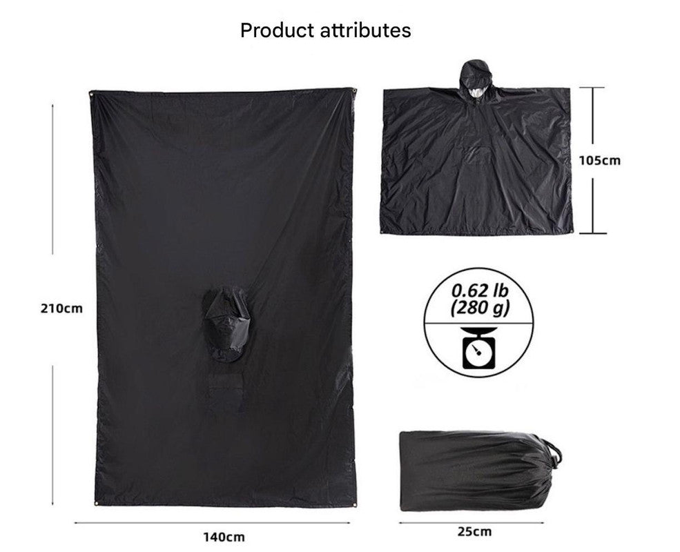 Army Green Portable Outdoor Camping Poncho - Can be used as Raincoat, Tarp, Ground Cover (Polyester silver coated without pockets)