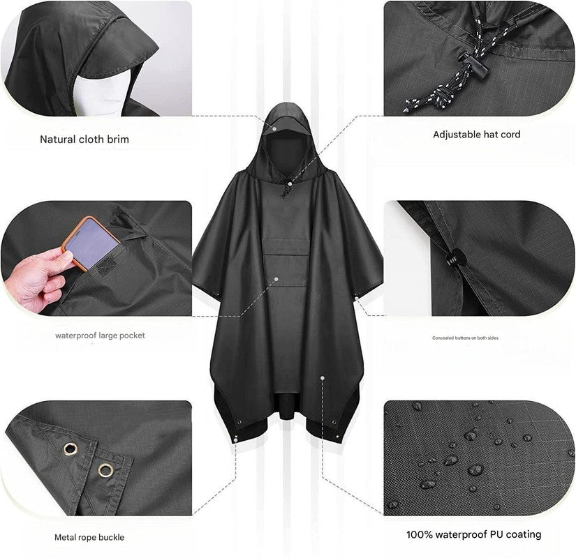 Orange Portable Outdoor Camping Poncho - Can be used as Raincoat, Tarp, Ground Cover (Polyester silver coated without pockets)