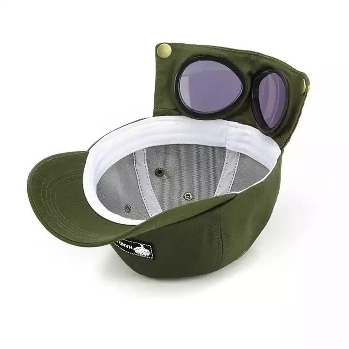 Yellow Stylish Aviator Goggle Baseball Cap - Unisex Outdoor Cotton Sun Hat