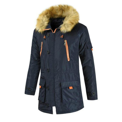 Long Section Cotton Suit Men Plus Velvet Thick Warm Jacket Large Fur Collar Coat Lovers Jacket - Size M - Green