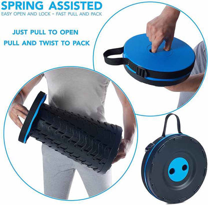 Rainbow Color Stitching Cyan Portable Outdoor Telescopic Folding Stool with 100 Weight-Bearing Buckles, Lightweight and Compact Design, Perfect for Fishing, Camping, and Travel