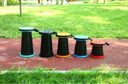 Rainbow Color Stitching Cyan Portable Outdoor Telescopic Folding Stool with 100 Weight-Bearing Buckles, Lightweight and Compact Design, Perfect for Fishing, Camping, and Travel