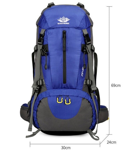 Orange 36-55L Outdoor Hiking Backpack - Durable Water Resistant Travel Bag for Trekking, Camping, and Adventure