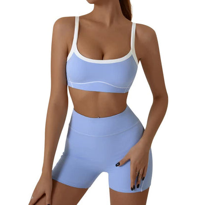 Black Sporty Yoga Set with Contrast Spaghetti Straps - Slim Fit Outdoor Fitness Wear - Size S