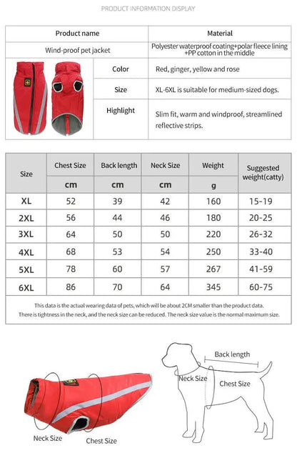 Size 4XL Blue Reflective Winter Dog Jacket - Warm & Waterproof Outdoor Coat for Large Breeds