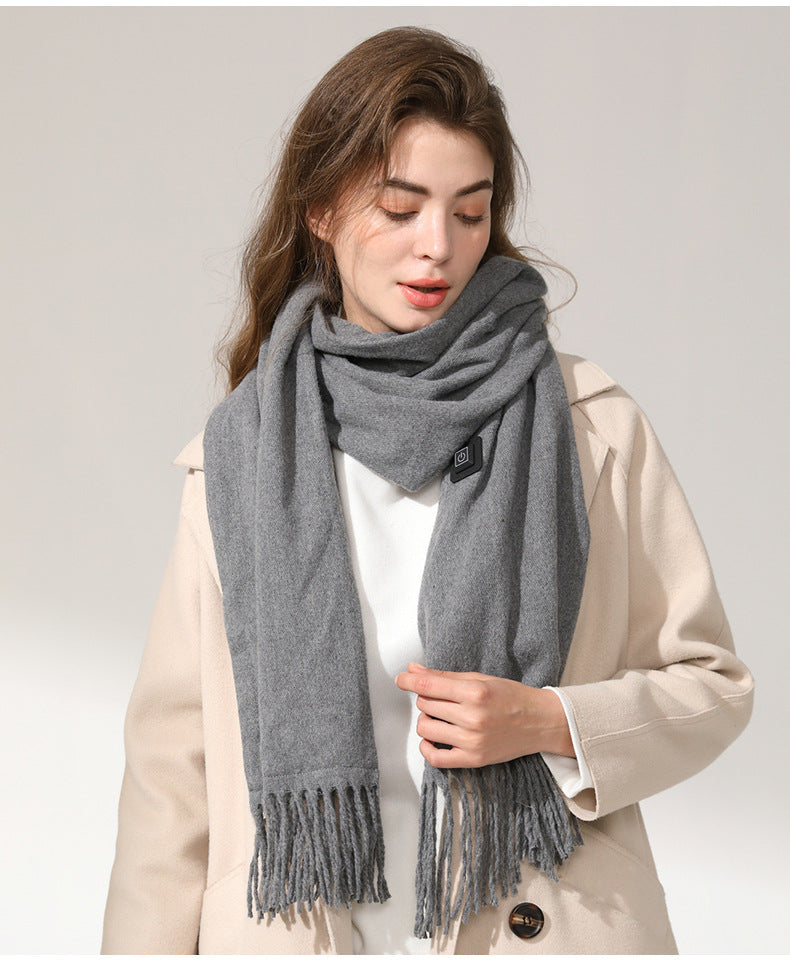 Gray Heated Scarf - Electric Warming Scarf, Winter Outdoor Essential (Without power bank)
