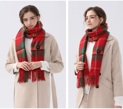 Christmas Plaid Heated Scarf - Electric Warming Scarf, Winter Outdoor Essential (Without power bank)