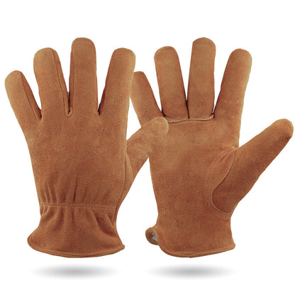 XL Coffee Durable Cowhide Work Gloves - Insulated Windproof Anti-Slip for Outdoor Handling & Cycling