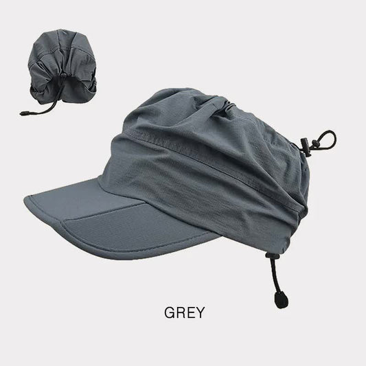 Grey Summer Outdoor Quick Dry Sun Hat - Foldable Visor Cap - UV Protection - 55-58cm