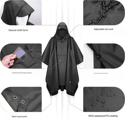 Orange Portable Outdoor Camping Poncho - Can be used as Raincoat, Tarp, Ground Cover