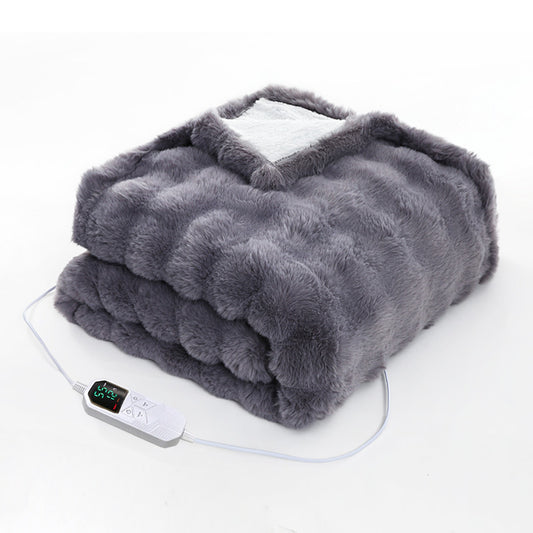 140*80CM Grey Luxurious Faux Rabbit Fur Electric Heated Throw Blanket - Cozy Warmer with 9 Heat Settings & Timer (AU Plug)