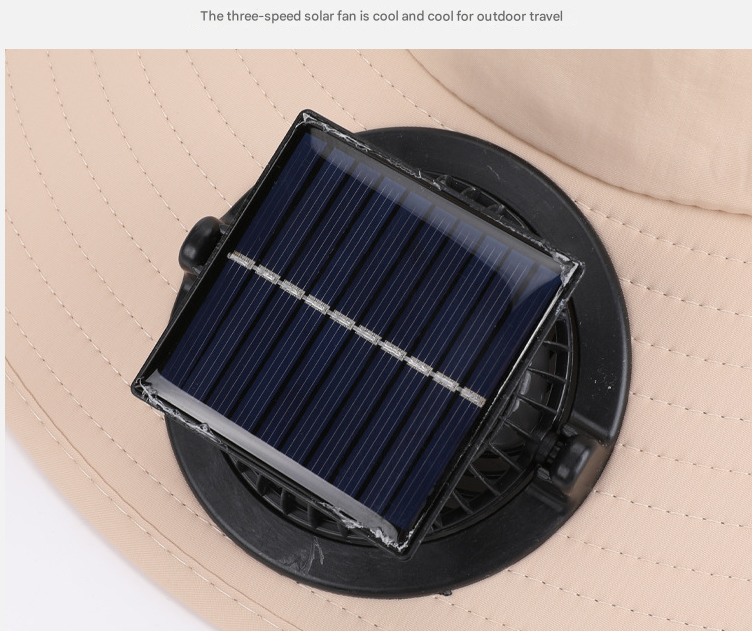 Khaki Outdoor Solar Fan Sun Hat - Large Brim Fishing Hiking Hat with Neck Cape